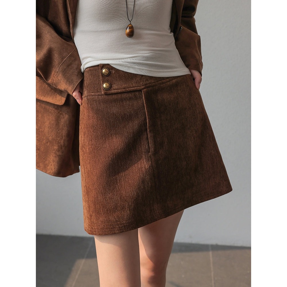 COMMENSE Light Brown Retro A-Line Mini Skirt Size XS
